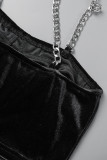 Zwarte Sexy Casual Solid Chains Backless Spaghetti Bandjes Tops