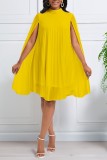 Желтые повседневные однотонные платья в стиле пэчворк Половина водолазки A Line