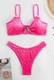 Maillots de bain strass dos nu solide rose rouge sexy (avec rembourrages)