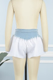 Pantalones cortos de mezclilla regulares de cintura alta en contraste casual blanco
