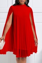 Red Casual Solid Patchwork Half A Turtleneck A Line Dresses