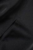 Zwart Grote maten Casual Eenvoud Basis Effen kleur V-hals omwikkelde rok