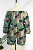 Green Casual Basis Not Positioning Printed Printing Off the Shoulder Loose Rompers