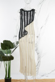 Черное повседневное пэчворк Контрастное платье без рукавов с круглым вырезом Платья