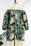 Khaki Casual Basis Not Positioning Printed Printing Off the Shoulder Loose Rompers