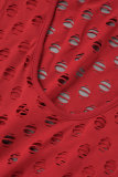 Röd Sexig Casual Solid urholkad V-hals långa klänningar
