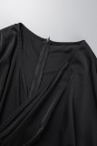 Svart Plus Size Casual Enkelhet Grund Enfärgad V-hals omslagen kjol