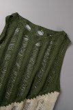 Армейское зеленое повседневное пэчворк Контрастное платье без рукавов с круглым вырезом Платья
