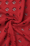 Robe longue rouge sexy décontractée solide évidée à col en V