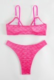 Rose Red Sexy Solid Backless Rhinestone Swimwears (With Paddings)