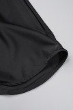 Black Plus Size Casual Simplicity Basis Solid Color V Neck Wrapped Skirt