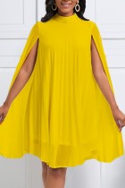 Yellow Casual Solid Patchwork Half A Turtleneck A Line Dresses