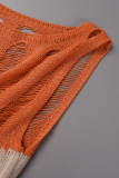 Orange Casual Patchwork Kontrast O-hals ärmlösa klänningar