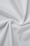 Bianco casual tinta unita patchwork colletto rovesciato manica corta due pezzi