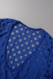 Синее сексуальное повседневное однотонное длинное платье с V-образным вырезом
