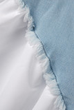 Witte casual patchwork-contrastbroek met hoge taille, normale spijkerbroek