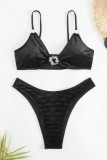 Black Sexy Solid Backless Rhinestone Swimwears (With Paddings)