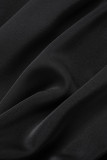 Falda envuelta con cuello en V de color sólido con base de simplicidad casual de talla grande negra