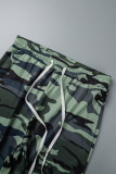 Camouflage Street Sportswear Base Print Gilets Impression Contraste O Neck Sans Manches Deux Pièces