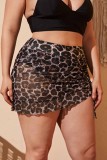 Leopardtryck Sexigt tryck Leopard Draw String Frenulum Plus Size Badkläder Kjolbyxor