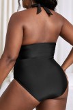 Negro sexy sólido vendaje espalda descubierta halter más tamaño traje de baño (con rellenos)