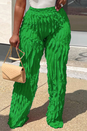 Green Casual Solid Basic Regular High Waist Conventional Solid Color Trousers