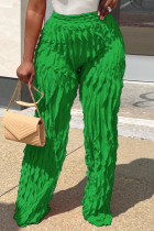 Pantalon décontracté solide basique taille haute conventionnel couleur unie vert