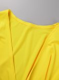 Mameluco regular de cuello en V de patchwork ahuecado de vendaje sólido casual de moda amarillo