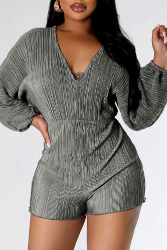 Grey Sexy Solid Bandage Backless V Neck Regular Jumpsuits