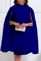 Diepblauw Casual Solid Patchwork Halve coltrui A-lijn jurken