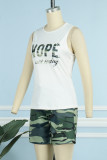 Camouflage Street Sportswear Base Print Gilets Impression Contraste O Neck Sans Manches Deux Pièces