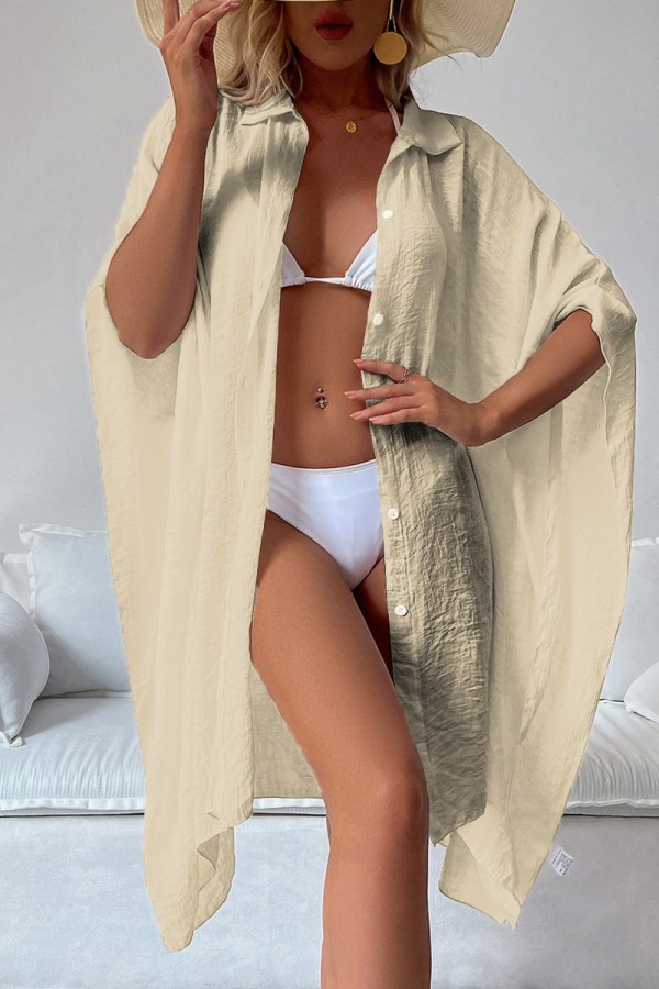 Abricot Sexy Casual Solid Cardigan Swimwears Cover Up