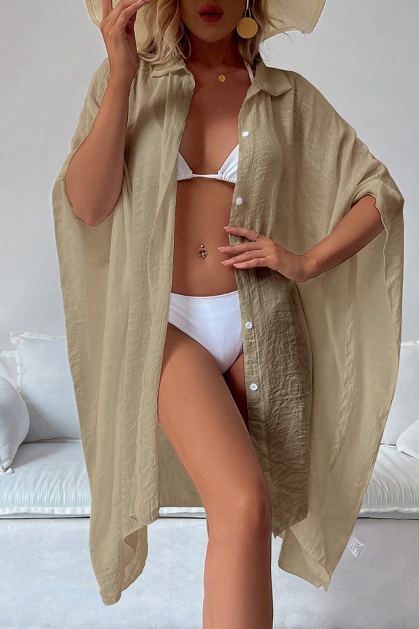 Caqui Sexy Casual Solid Cardigan Trajes de baño Cubrir