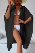 Negro Sexy Casual Solid Cardigan Trajes de baño Cubrir
