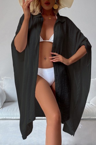 Cardigã preto sexy casual sólido para cobrir roupas de banho