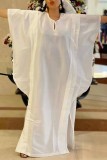 Robe longue blanche décontractée à col rond et patchwork Robes grande taille
