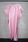 ピンク カジュアル ソリッド パッチワーク O ネック ロング ドレス プラス サイズ ドレス