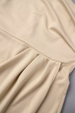 Koningsblauw elegante effen patchwork ruche asymmetrische schuine kraag een stap rok jurken