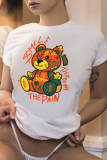 Grijze dagelijkse schattige print patchwork O-hals T-shirts