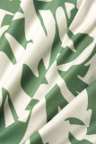 Verde Casual Print Basic O Neck Plus Size Due pezzi