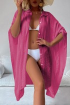 Rose Red Sexy Casual Solid Cardigan Bademode Cover Up