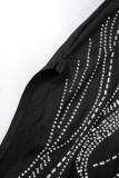 Vestido largo correa de espagueti con abertura sin espalda transparente con perforación en caliente de retazos sexy negro Vestidos