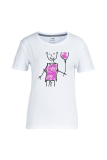 White Daily Cute Print Patchwork O Neck T-Shirts