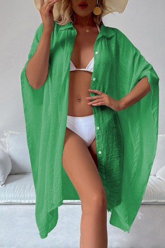 Cardigã sólido casual sexy verde encobrir roupas de banho