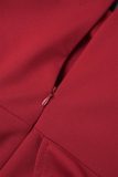 Robes de jupe en une étape à col asymétrique asymétrique à volants en patchwork solide élégant rouge