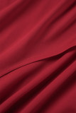 Rojo elegante sólido patchwork volante asimétrico cuello oblicuo un paso falda vestidos