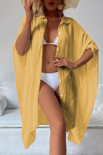 Cardigã amarelo sexy casual sólido para cobrir roupas de banho