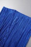 Azul Casual Sólido Frenulum Decote em V Plus Size Duas Peças