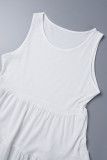 Белое повседневное однотонное базовое длинное платье с круглым вырезом Платья