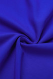Bleu royal élégant solide patchwork volant asymétrique col oblique robes jupe une étape